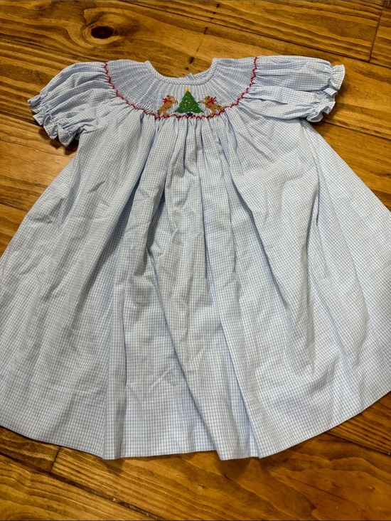 Silly Goose Other - Silly Goose Hand Smocked Size 12 Months Dress Dogs Decorating a Christmas Tree